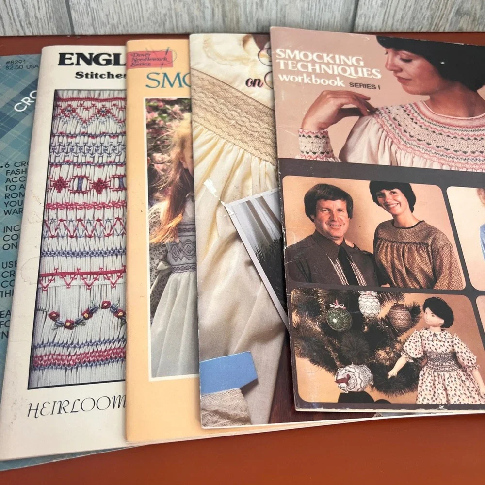 Vtg Smocking Crochet Pattern Book Lot of 5 English Heirloom Sewing Designs 5pc
